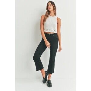 Just Black Denim Frayed Crop Flare High Rise Jeans Black Sz 29/10